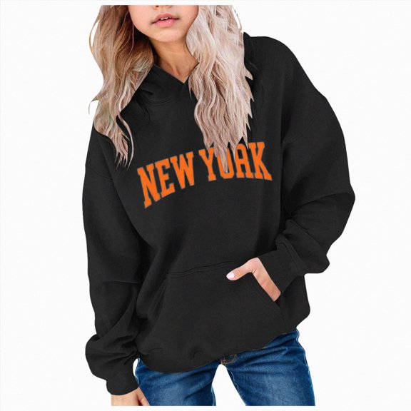 Leey-World Hoodies for Teen Girls Letter Print Graphic Hoodie Long Sleeve Hooded Sweatshirt Casual Pullover Tops