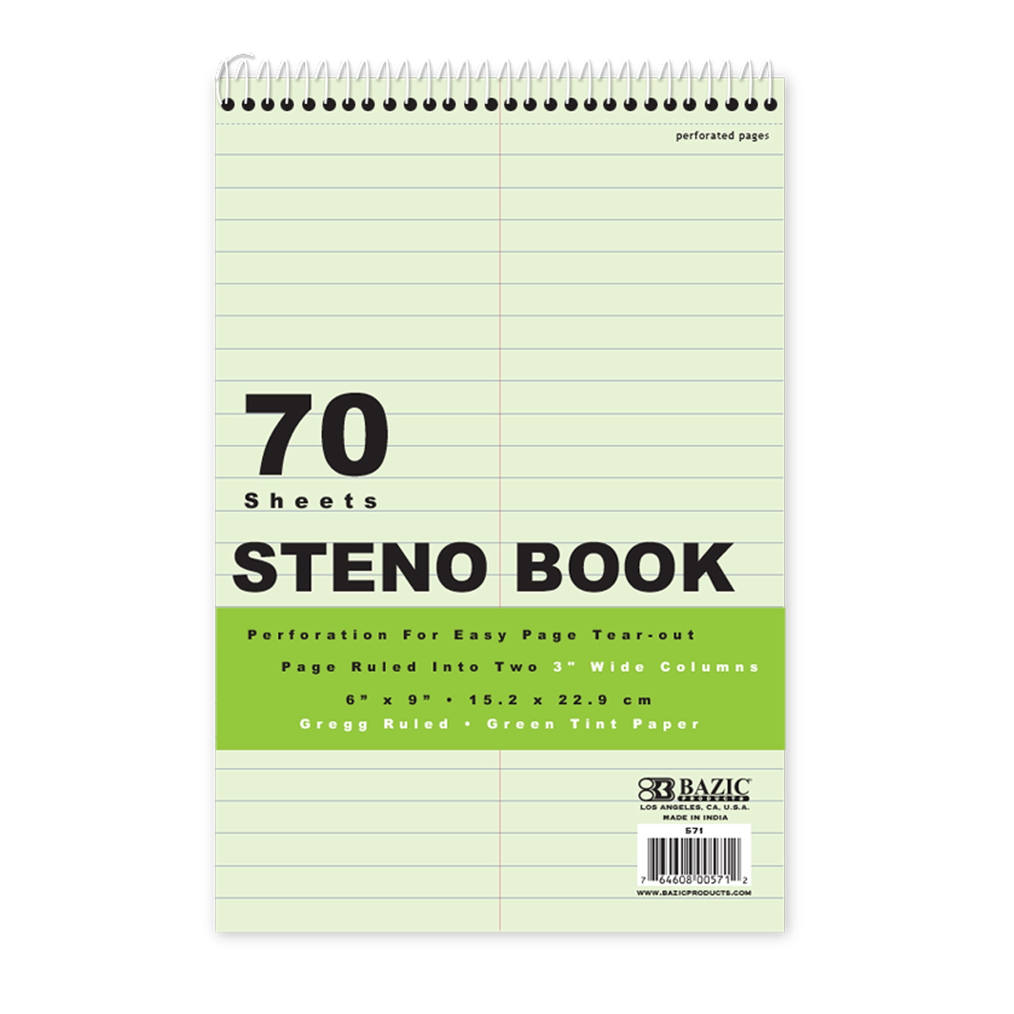 60 Sheets Gregg Rule Steno Books Green Tint Paper 12 Pack 6 x 9 