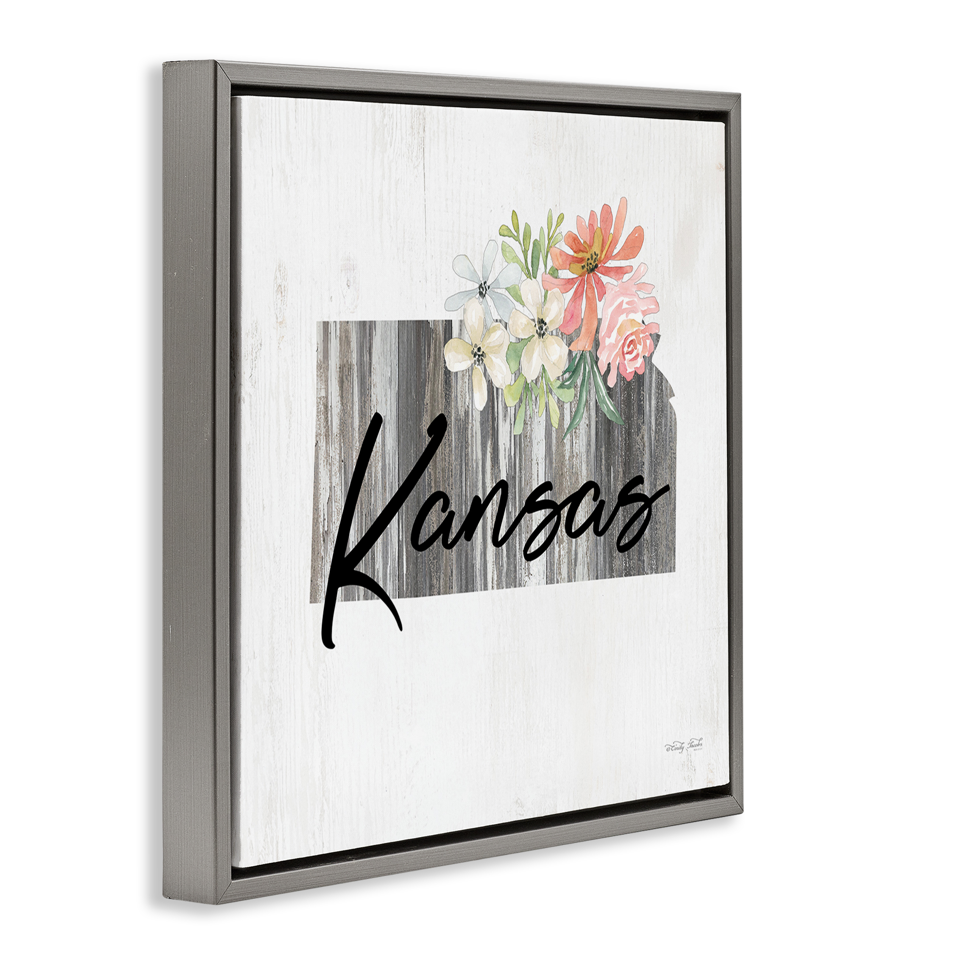 Stupell Industries Shabby Chic Kansas Botanical & Floral Painting Gray Floater Framed Canvas Art Print Wall Art, 18 x 18