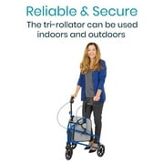 Vive 3 Wheel Walker Rollator for Senioirs - Lightweight Foldable Walking Transport, Weight Capacity 250lbs, Blue