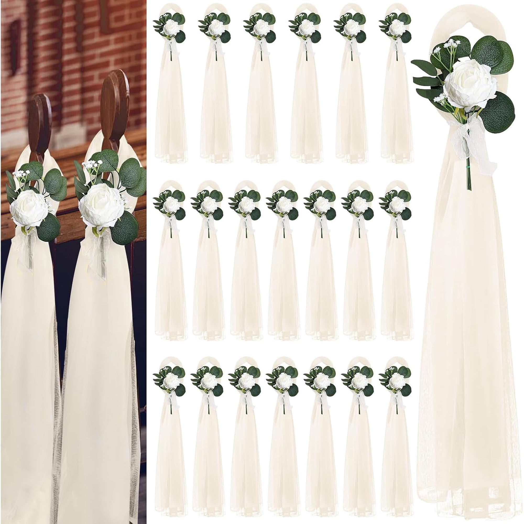White and Champagne Wedding Aisle Decorations Set of 20 39.4 Inches