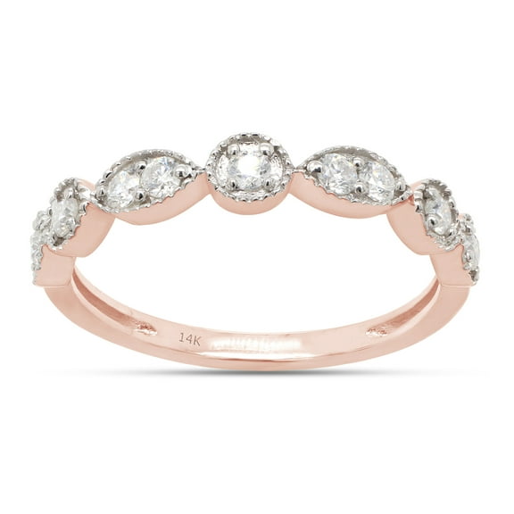1/4 ct. t.w Round Cut Lab Created Moissanite Diamond Milgrain Half Eternity Stackable Band Ring For Women In 14K Solid Rose Gold (G-H Color, VVS1 Clarity, 0.25 Cttw)-4