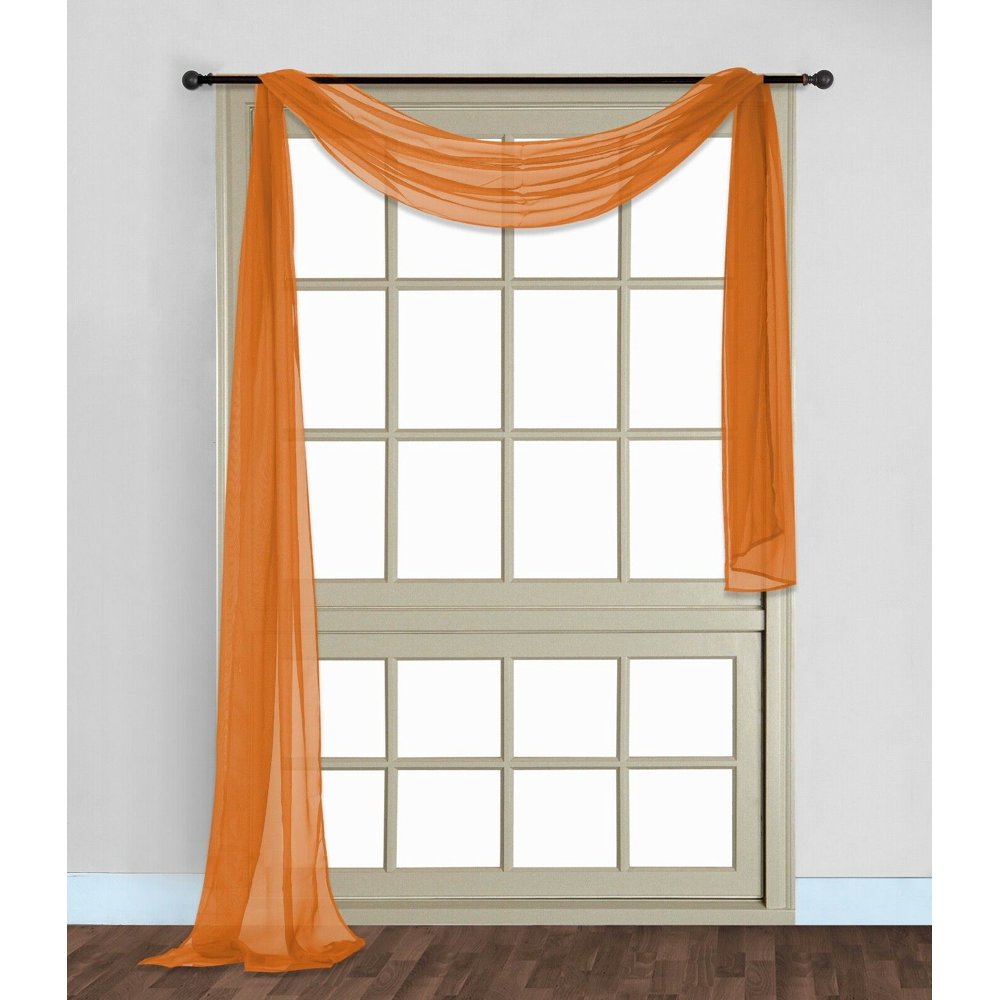 1 PC SOLID ORANGE SCARF VALANCE SOFT SHEER VOILE WINDOW PANEL CURTAIN