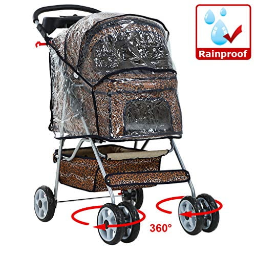 Leopard Print Dog Stroller with RainCover