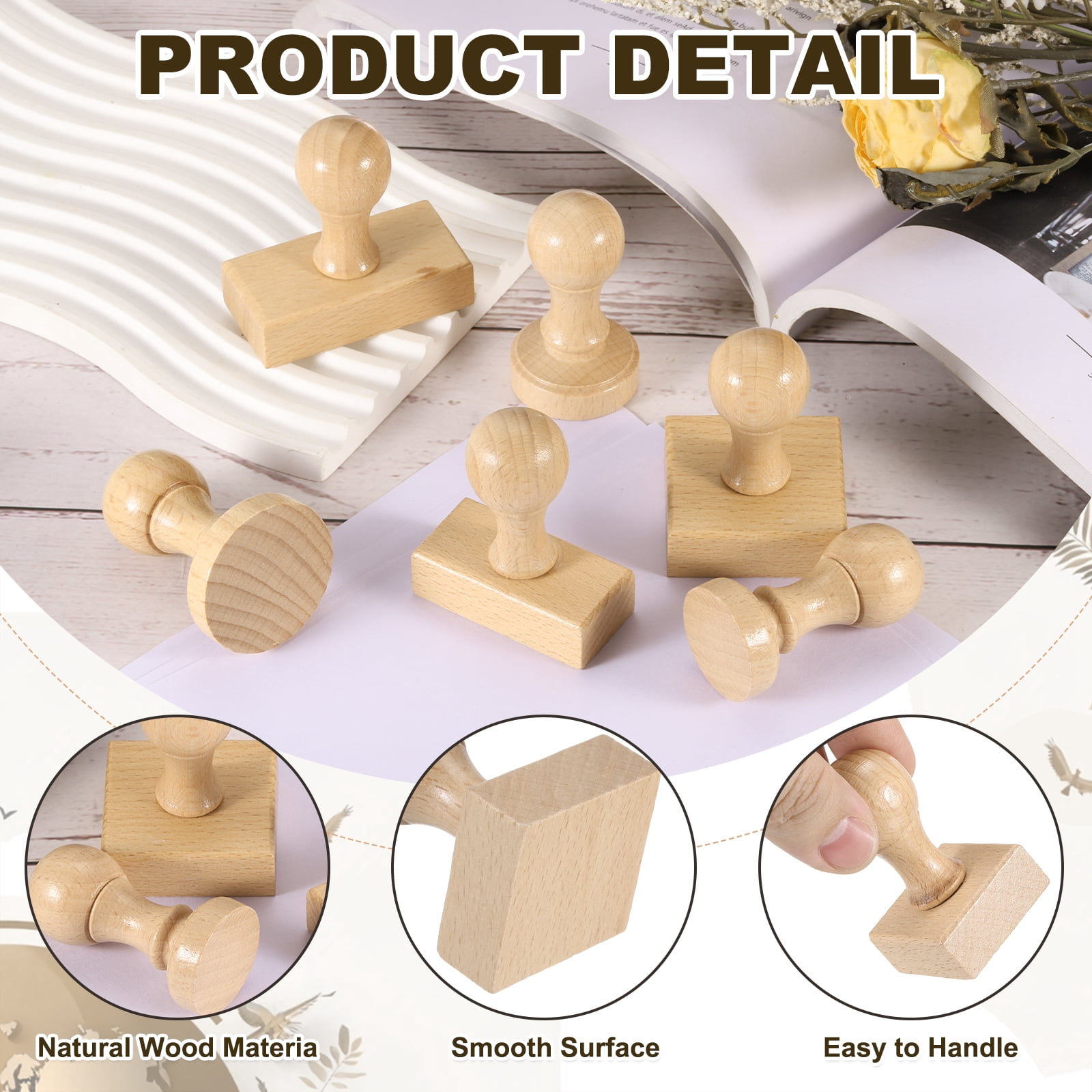 Unique Bargains Stamp Round Handle Blank Seal Beech for DIY Scrapbooking 2.36"x1.18" 2Pcs