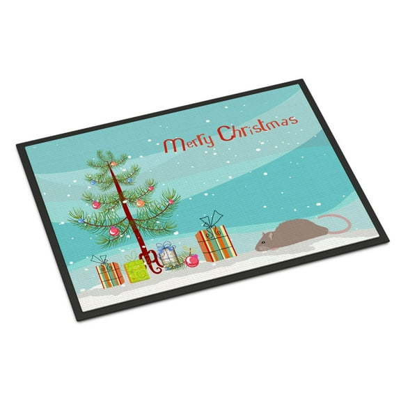 Carolines Treasures CK4475MAT Satin Rat Merry Christmas Door Mat Indoor Rug or Outdoor Welcome Mat 18x27 Doormat  27"L x