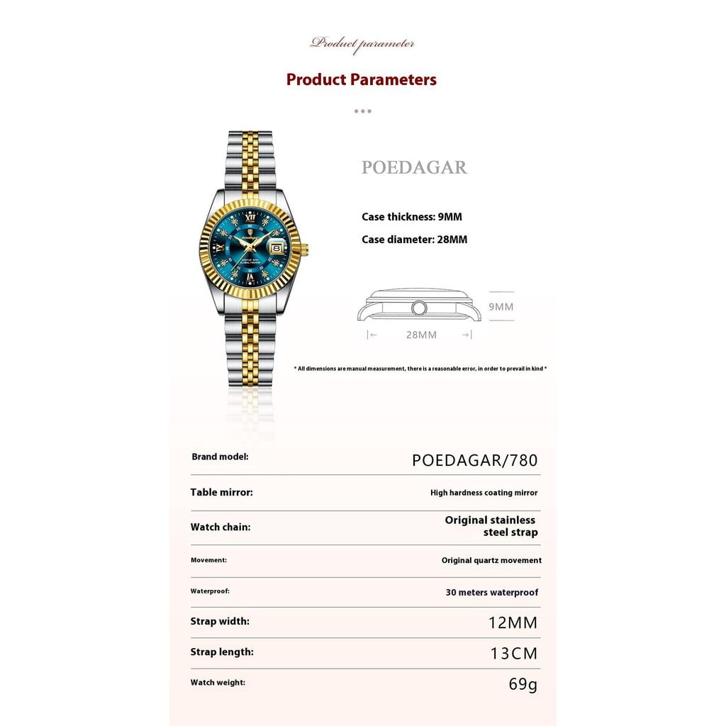 EXPLOJOY Elegant Women's Wristwatch – Date Function, Waterproof Case, Sleek Steel Strap