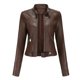 thumbnail image 3 of Chaqueta de cuero de Pu delgada corta con cuello levantado de otoño para mujer, 3 of 3