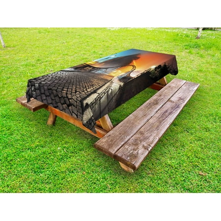 

Landscape Outdoor Tablecloth Modern City Bridge at Night with Mystical Sightseeing Urban Theme Landscape Decorative Washable Fabric Picnic Tablecloth 58 X 120 Inches Grey Orange by Ambesonne