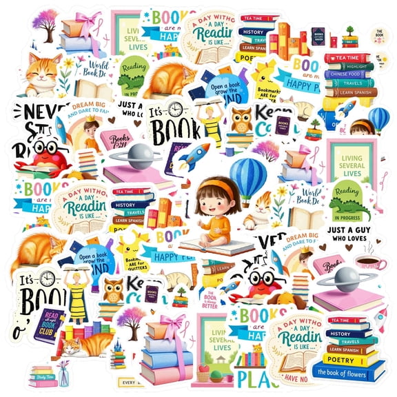 35pcs-50pcs Cute Reading Stickers Book Animal Stickers Inspirational Quote Stickers for Laptops Notebooks Suitcases