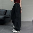 thumbnail image 2 of Bmisegm Girls Cargo Pants Kids Casual Loose Fit Wide Leg Fashionable Trousers for Big Kids Youth Teenager Comfortable Playwear Trousers for Girls 6-16 Years 02_Black,11-12 Years, 2 of 6