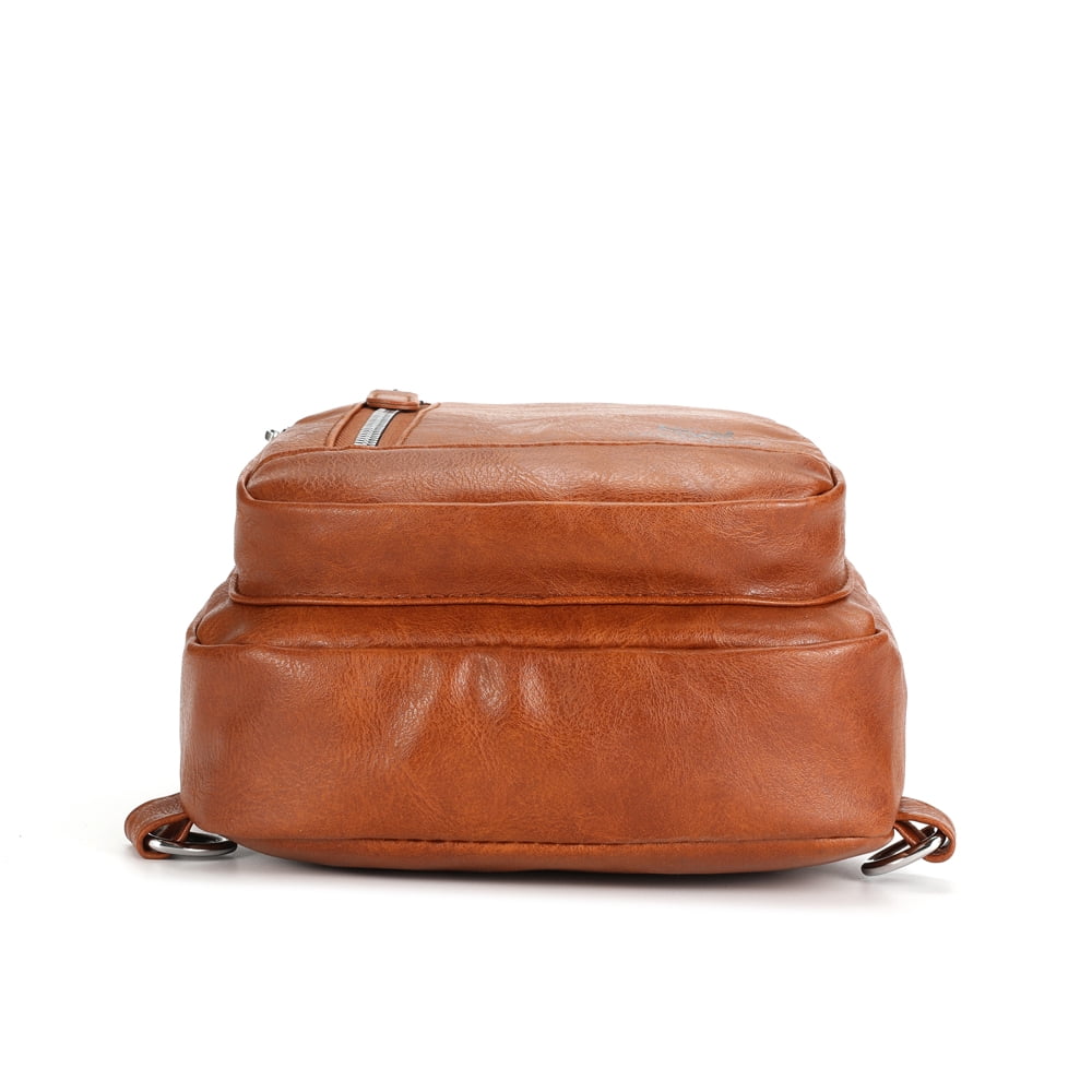 LEBULLBRO Sling Bag for Men Soft Leather Chest Bag Crossbody Backpack Travel Hiking Outdoor Sports Light Brown