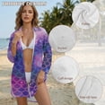 thumbnail image 6 of Xoenoiee Galaxy Mermaid Scales Print Women Mini Summer Dress Cover Up Oversize Shirt Long Sleeve Button Down Beach Dresses Cover Up Top with Chest Pocket, M, 6 of 7
