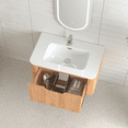 thumbnail image 6 of 30" Wall-Mounted Floating Solid Wood Bathroom Vanity Pre-Assembled Curved Edge Storage Bathroom Cabinet in Natural Walnut Color with White Ceramic Basin, 6 of 13