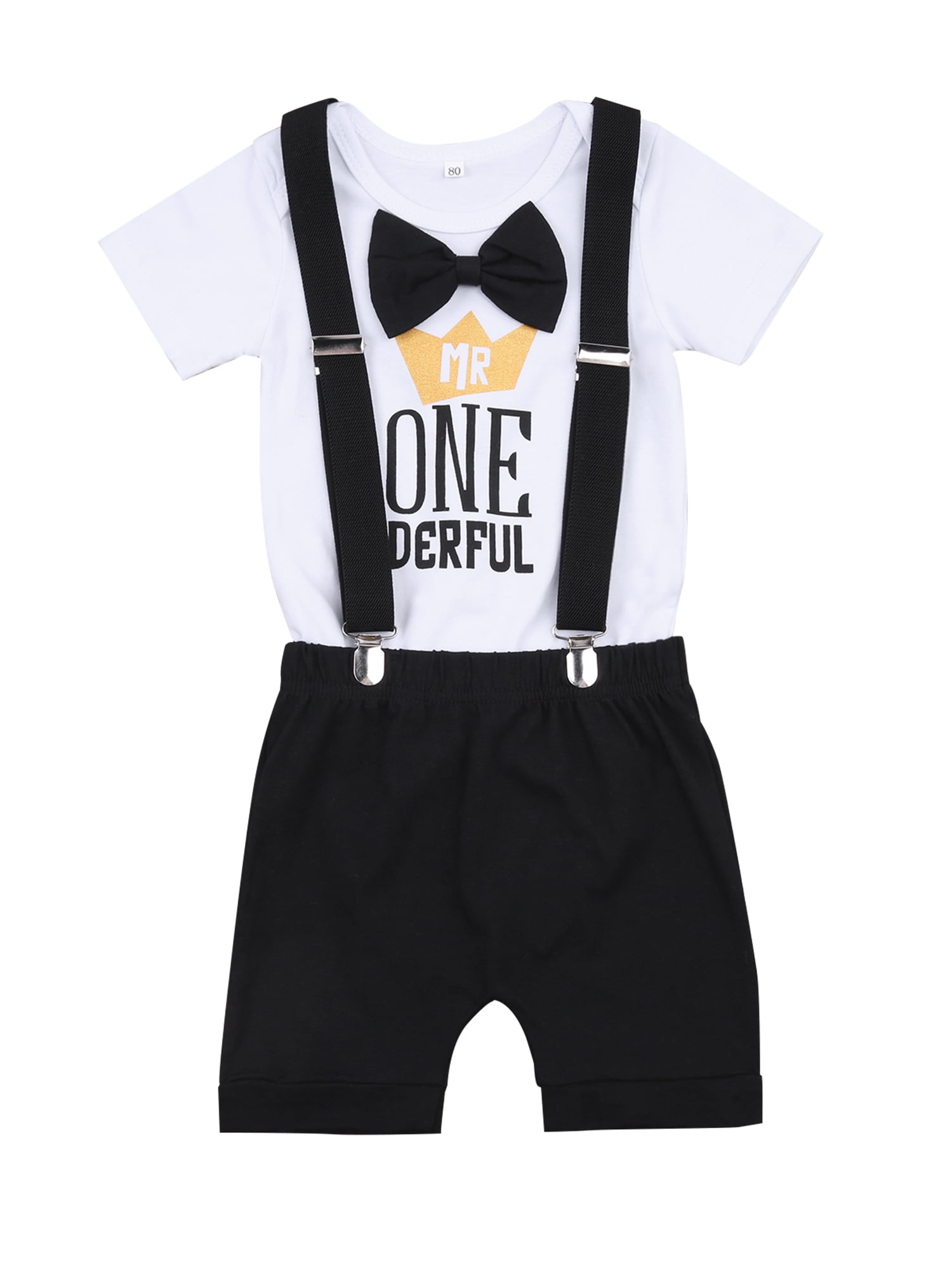 My 1st Birthday Baby Boy Girl Cartoon Dot Print Romper Suspender Shorts Outfits