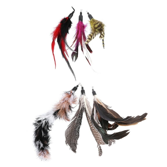 MLINS 6pcs Cat Teaser Feather Replacement Refill Toy and Furry Attachments For Cat Kitten Toy Wands
