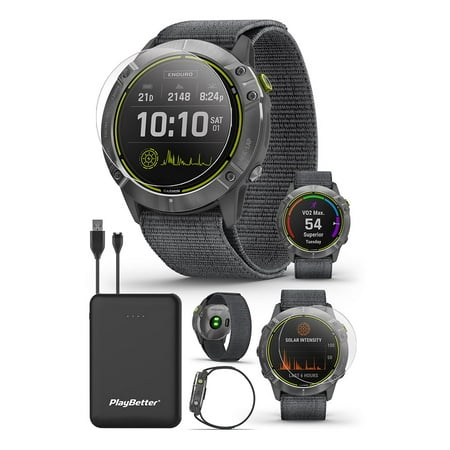 Garmin Enduro (Steel/Gray) Ultraperformance Multisport GPS Watch Power Bundle | Includes PlayBetter Portable Charger & HD Screen Protectors