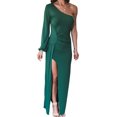 thumbnail image 1 of Mialoley Women Long Bodycon Dress Solid Color One Shoulde Spring Evening Party High Slit Dress, 1 of 7