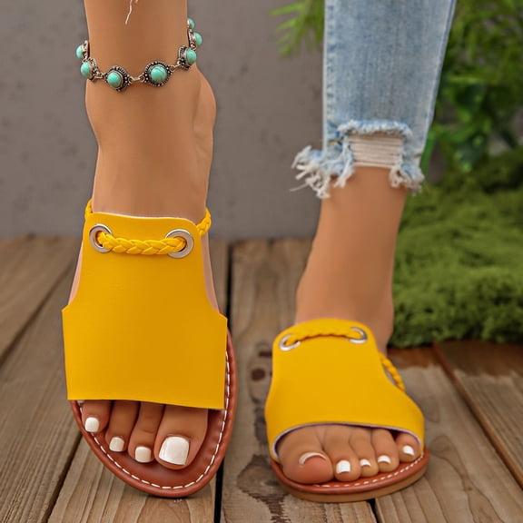 Wowcloth Women's Braided Beach Sandals – New Trendy Casual Versatile Large Size Solid Color Slides for Spring Summer Beach Wear