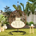 thumbnail image 3 of Harper & Bright Designs Outdoor Hanging Egg Chair with Stand, Patio Rattan Folding Egg Chair Indoor, Wicker Hammock Swing Chair with Adjustable Anti-Slip Feet for Balcony Bedroom Garden, Brown+Beige, 3 of 18