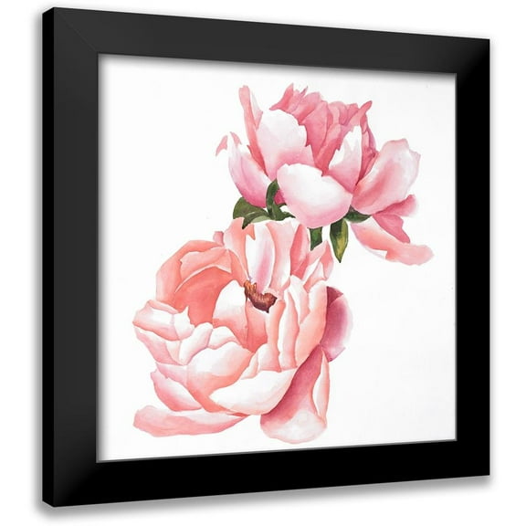 Atelier B Art Studio 12x12 Black Modern Framed Museum Art Print Titled - Two Pink Watercolor Roses