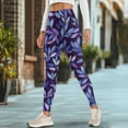 thumbnail image 4 of Renewold Leaf Violet Blue Womens Yoga Leggings with Pockets Workout Leggings Ankle Pants Full Length High Waisted Slim Running Pants Non See-Through Printed Tights, L, 4 of 8