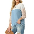 thumbnail image 5 of JWD Women's Top Fashionable Color Blocked Long Sleeved Round Neck Knitted Casual Loose Pullover Shirt Warm Shirt Top PJ-White Sky Blue S, 5 of 8