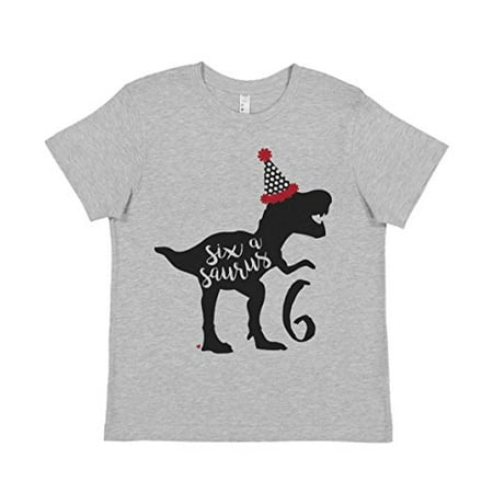

7 ate 9 Apparel Kid s Six Dinosaur Birthday Grey T-Shirt