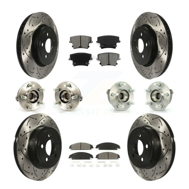 Transit Auto Front Rear Hub Bearings Assembly Coated Disc Brake Rotors and Semi-Metallic Pads Kit (10Pc) for Car Chrysler 300 Dodge Charger - Left Right Side (Driver Passenger) KBB-111015