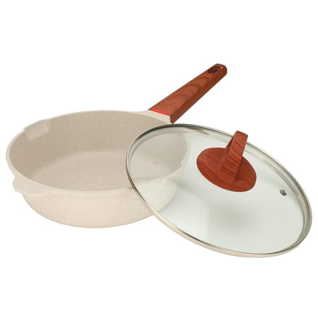 YAHHU Maifan Stone 24cm Frying Pan with Visual Lid – Non-Stick, Even Heat, Induction-Ready, Easy Cleaning, Ivory White