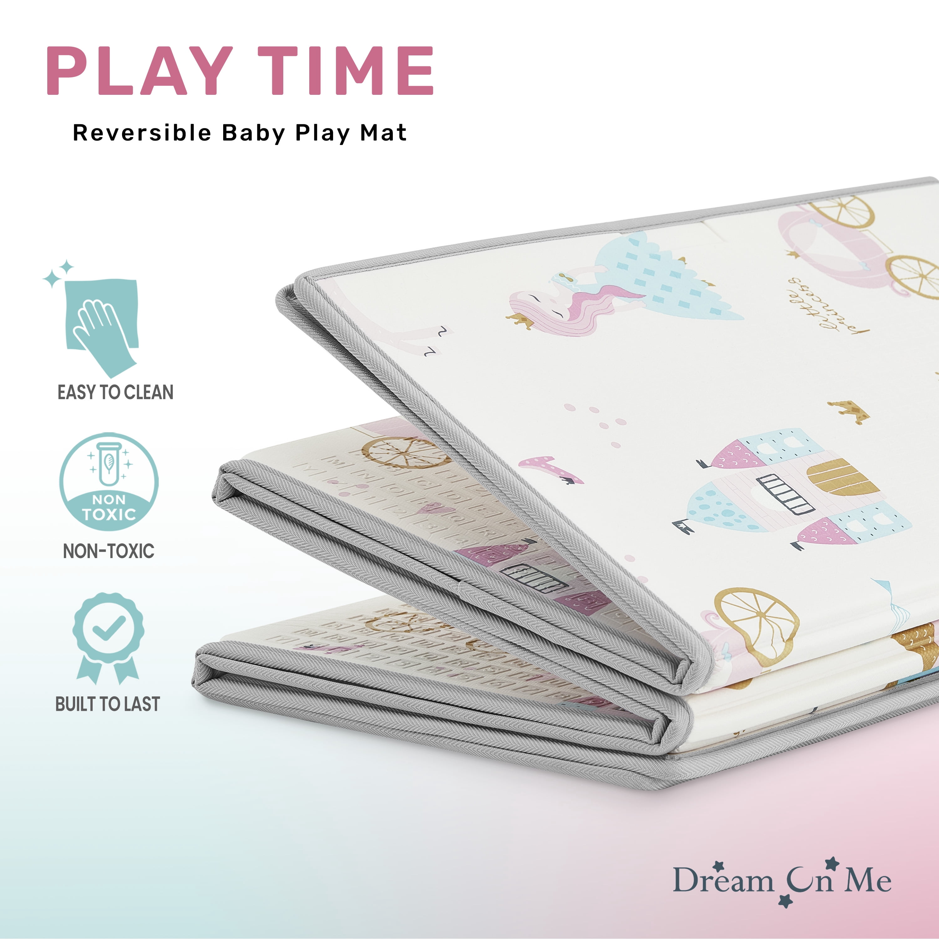 Dream On Me Play Time Reversible Baby Play Mat |Foldable Extra Large Thick Foam Crawling Playmats For Toddlers|Waterproof Portable Playmat For Babies | Yoga/Picnic/Game Mat|Indoor/Outdoor