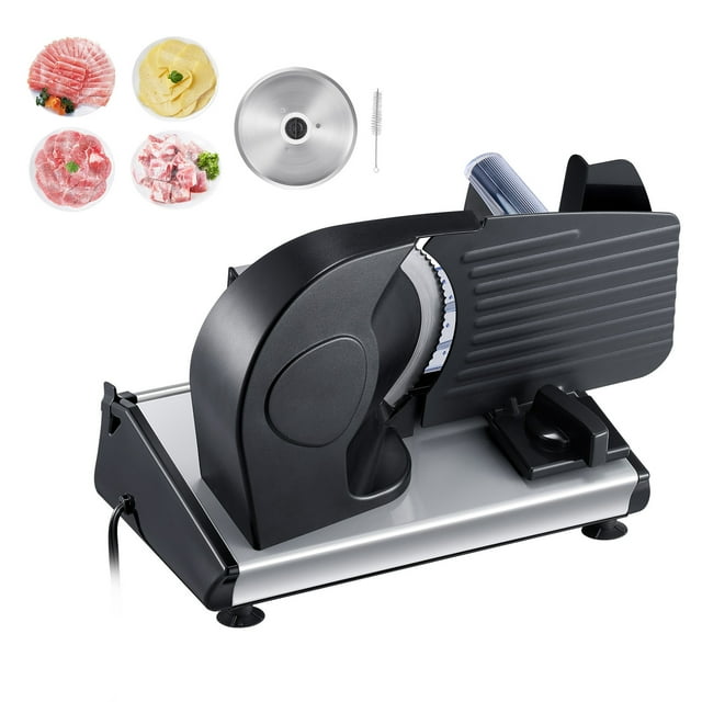 KFFKFF Meat Slicer, 7.5 inch Electric Deli Food Slicer, 180W Meat Cutter with two Premium SUS420 Blades, 0-0.6 inch Adjustable Thickness, Food Slicer Machine for Meat