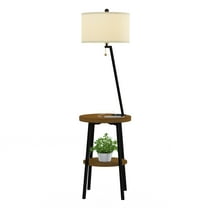 Lavish Home 58-inch Floor Lamp with Table - Mid-Century Nightstand with USB Charging Port and Drum Shade