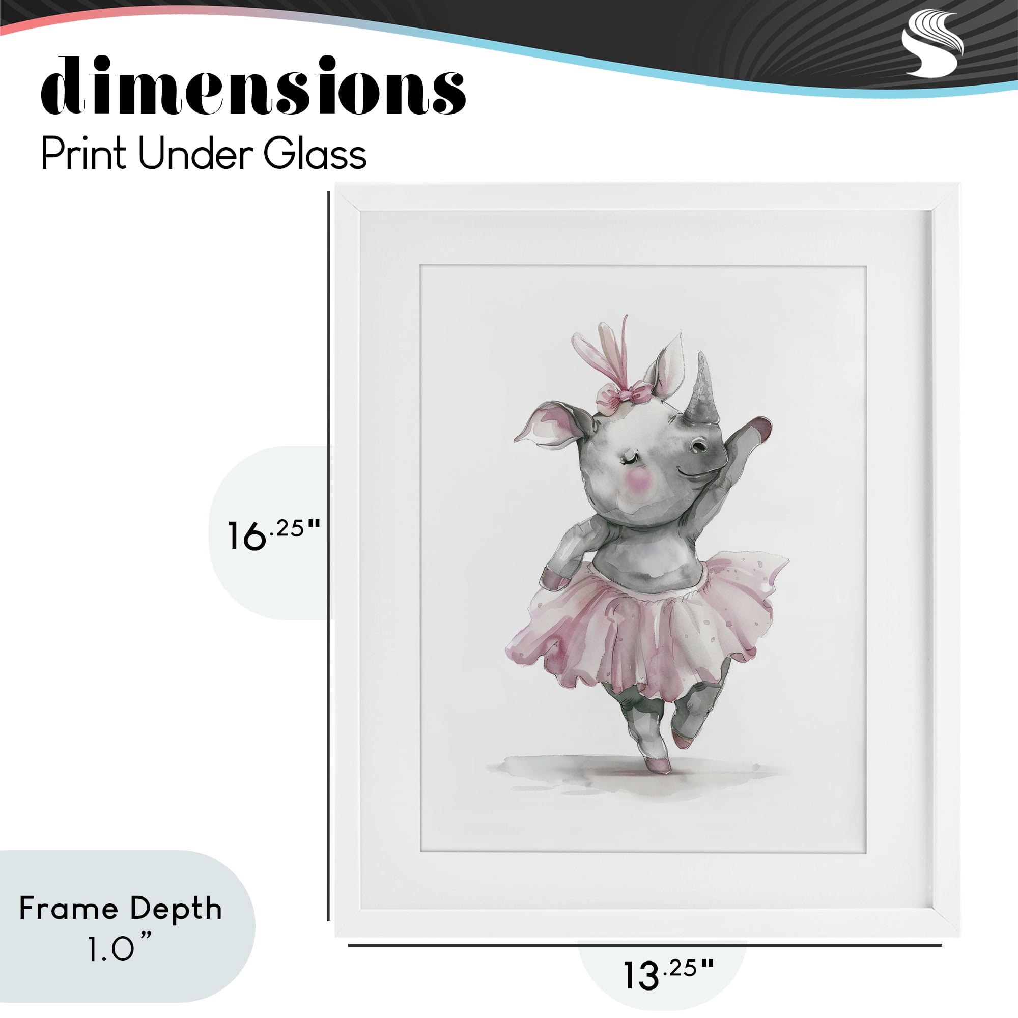 Stupell Industries Ballerina Rhino in Pink Tutu White Framed Print Under Glass, design by LSR Design Studio