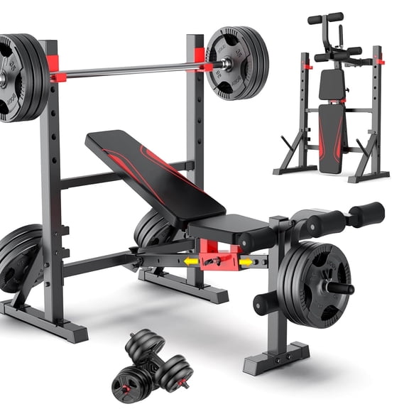 VIBESPARK 900LBS Weight Bench, 13 Positions Adjustable Workout Bench with Squat Rack Leg Extension & Leg Curl, Foldable Bench Press for Home Gym Strength Training
