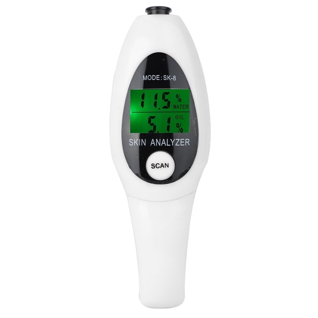 Analizador de humedad facial, agua y aceite con sensor de precisión y pantalla LCD digital (blanco)