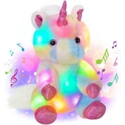 10'' Light up Unicorn Stuffed Animals with LED Night Light Glow in Dark Soft Plush Snuggle Toy Rainbow Valentine's Day Birthday Christmas for Toddlers Kids Children (LED Music)