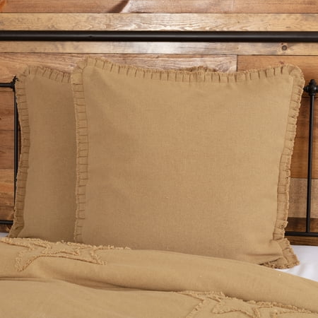 Cotton Sateen Shams Natural Tan Farmhouse Bedding Veranda Burlap Tan Fringed Ruffle Cotton Cotton Burlap Solid Color Euro Sham ()