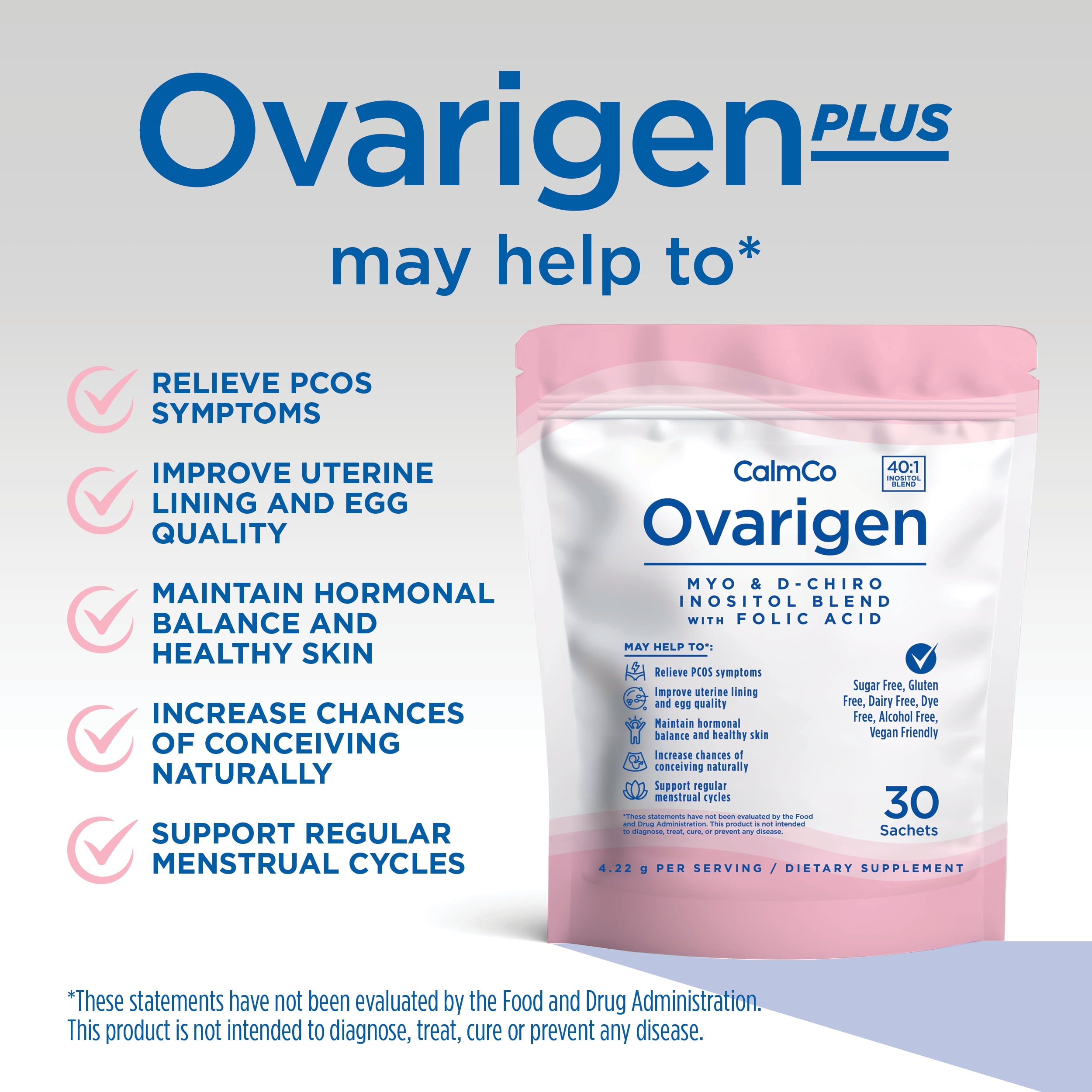 Ovarigen Plus, Myo & D-Chiro Inositol Blend Sachets, 40:1 Ratio with Folic Acid, Ashwagandha & Vitamin D3, May Help Manage PCOS Symptoms*, Support Hormone Balance, Only 1 Sachet Daily, 30 Day Supply