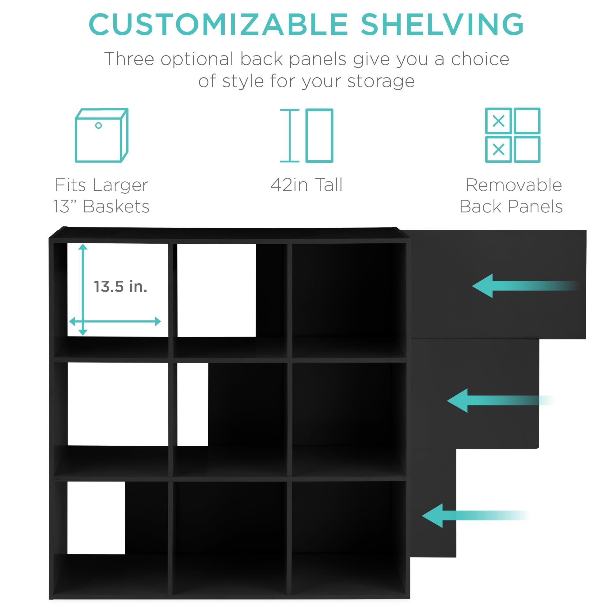 Best Choice Products 9-Cube Bookshelf, 13.5in Display Storage System, Organizer w/ Removable Back Panels - Black