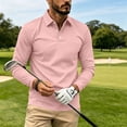 thumbnail image 2 of WULMLEO Mens Long Sleeve Polo Shirts Solid Color Button Slim Fit Collared Tshirts Business Casual Tops Tennis Golf Tees Pink L, 2 of 7
