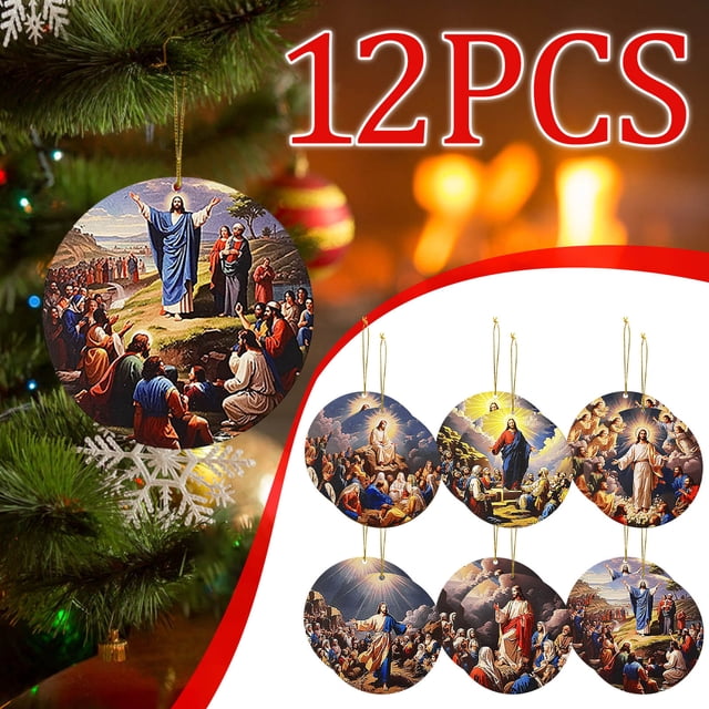 Adornos Navideños de Madera de Jesús Predicando El Evangelio (12 Piezas) | Decoraciones Artesanales de Madera | 12 Piezas Únicas | Ideales para Árbol de Navidad, Coronas y Guirnaldas | Un Regalo Sign