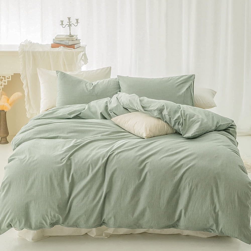 Washed Cotton Duvet Cover Set Queen Size 3 Piece Bedding Sets Linen