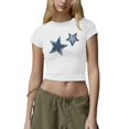 thumbnail image 1 of TSADFHJI Hauts d'Entraînement pour Femmes en Maille Mode Décontractée Imprimé Col Rond Manches Courtes Ajusté T-Shirts TG Blanc, 1 of 4