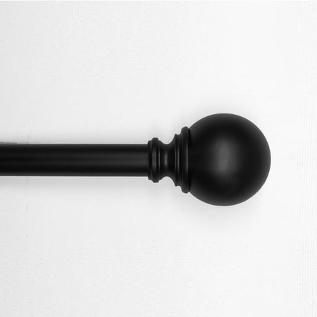 Lumi 1" Matte Black Ball Single Curtain Rod, 36-72"