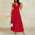 thumbnail image 3 of Women's backless dress, deep V-neck long dress, A-line high-waisted dress, 3 of 8