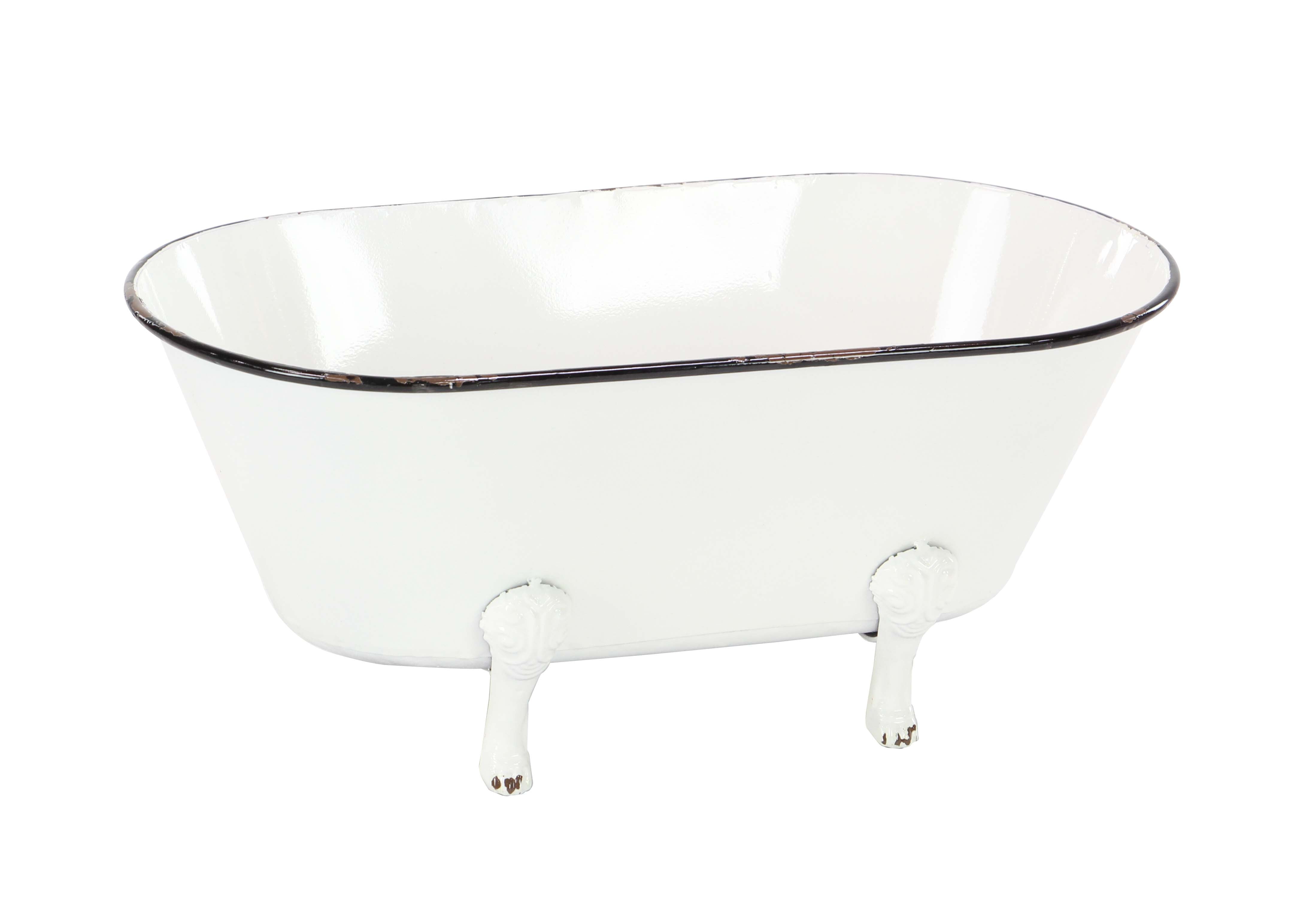 Decmode Contemporary Metal Enamel Tub Flower Planter, White by DecMode