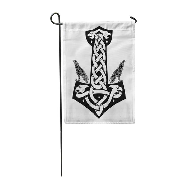 SIDONKU Nordic Mjolnir and Ravens Norse Odin Viking Abstract Algiz Garden Flag Decorative Flag House Banner 12x18 inch