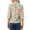 thumbnail image 3 of INSPIRE CHIC Women's Sheer Tops Point Collared 3/4 Sleeves Lightweight Leaves Print Blouse XS Beige, 3 of 5