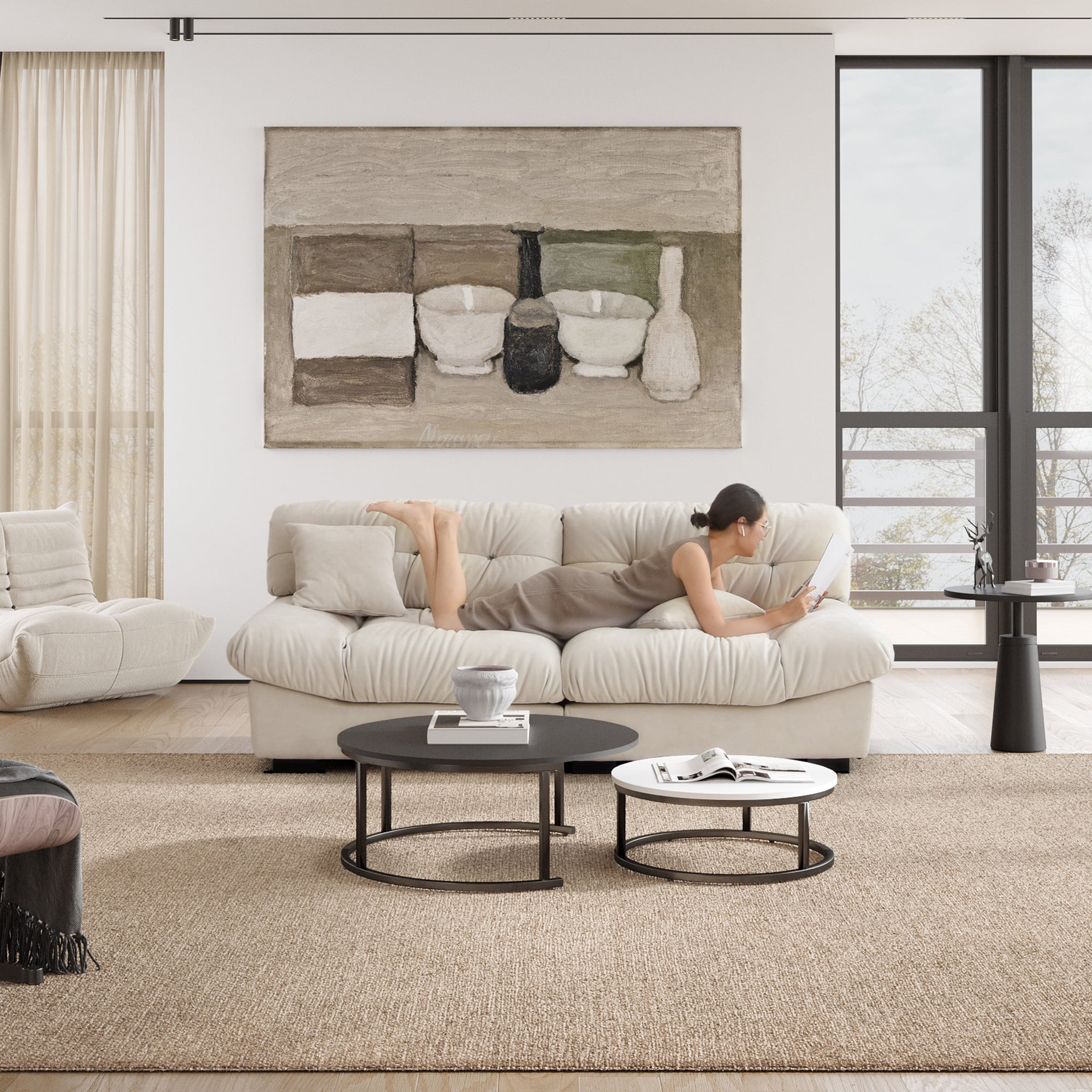 Magic Home 89" Cloud Sofa,Modern Velvet Couch,3-Seat Sofa for Living Room,Apartment and Small Space,Beige